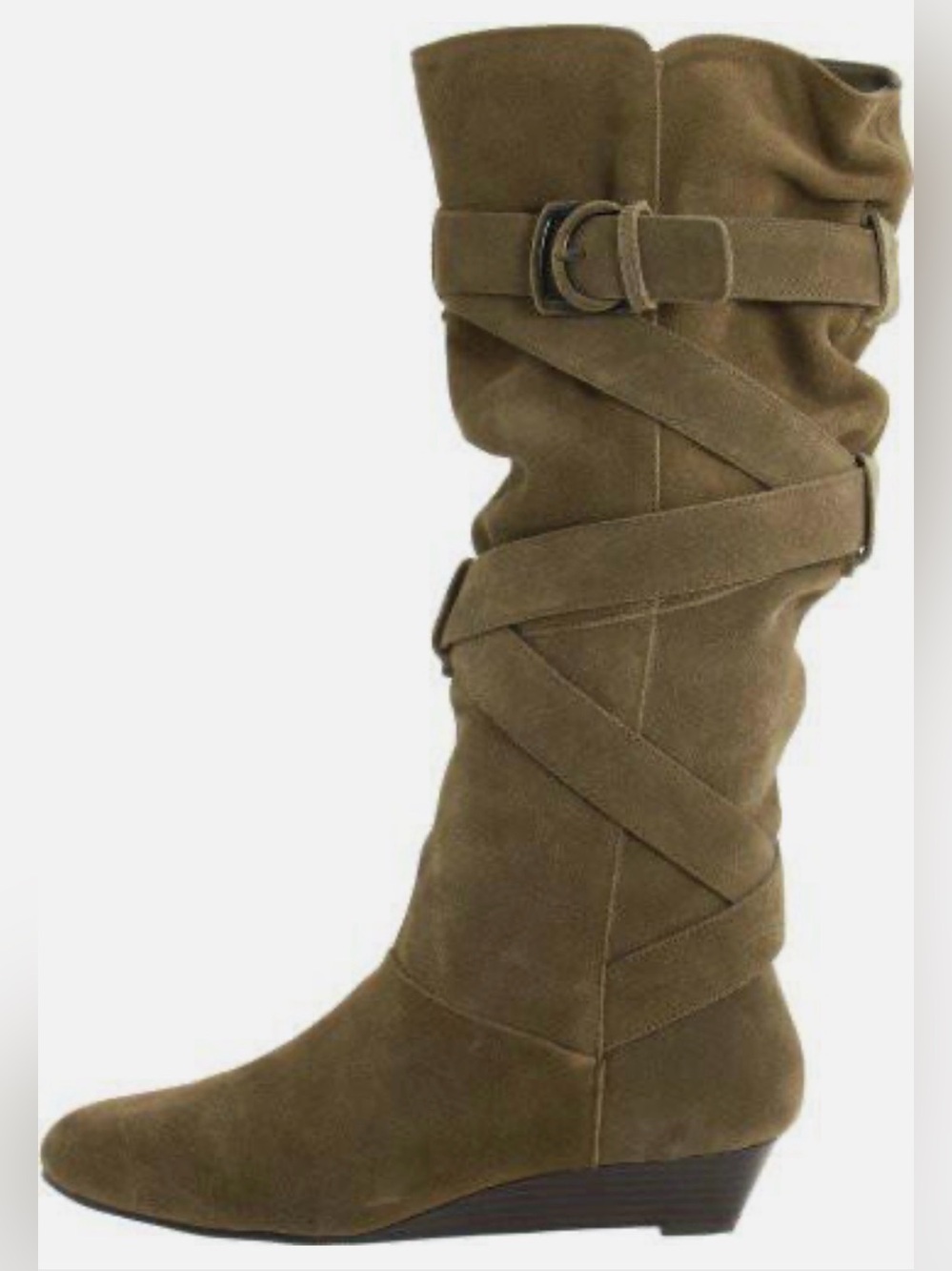 Olive Suede Over-the-Knee Wrap Strap Boots